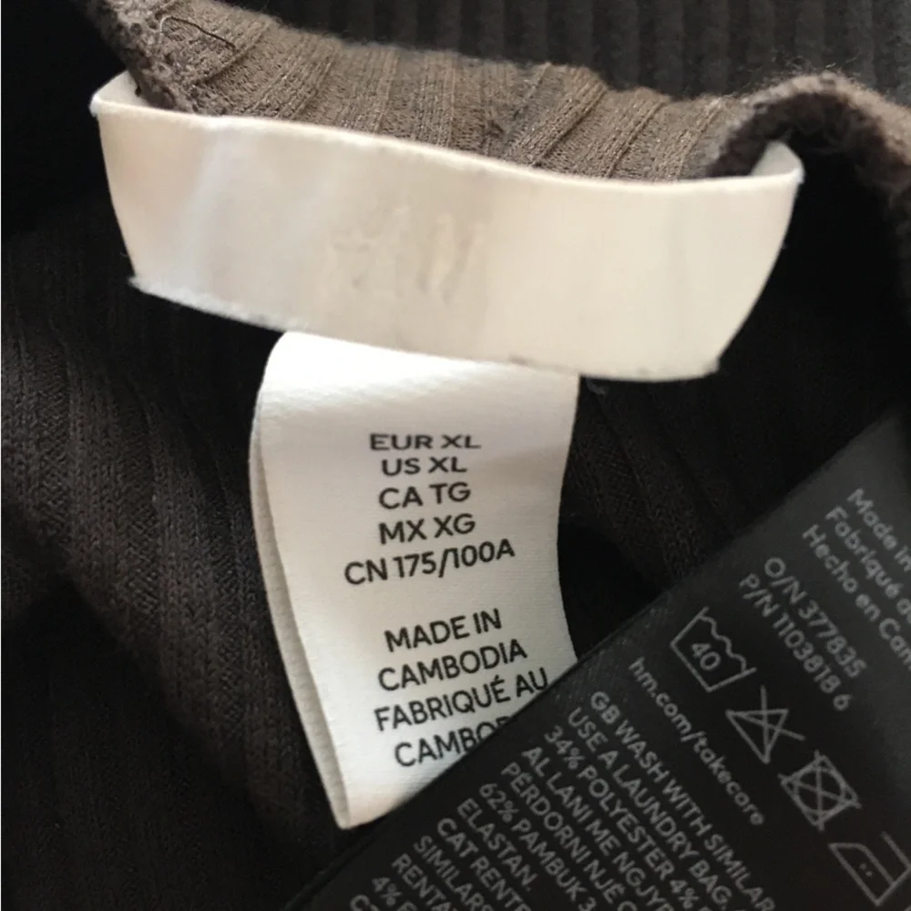 H&M Ribbed Straight Leg Stretch Pants XL Brown Pull On Style - Picture 3 of 4